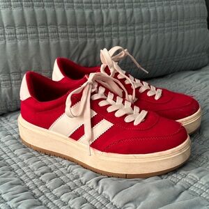Red and White Sneakers with Stripes